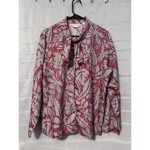 Donovan-Galvani Dallas Vintage 80's Careerwear Blouse M Tie Neck Gray Maroon L/S